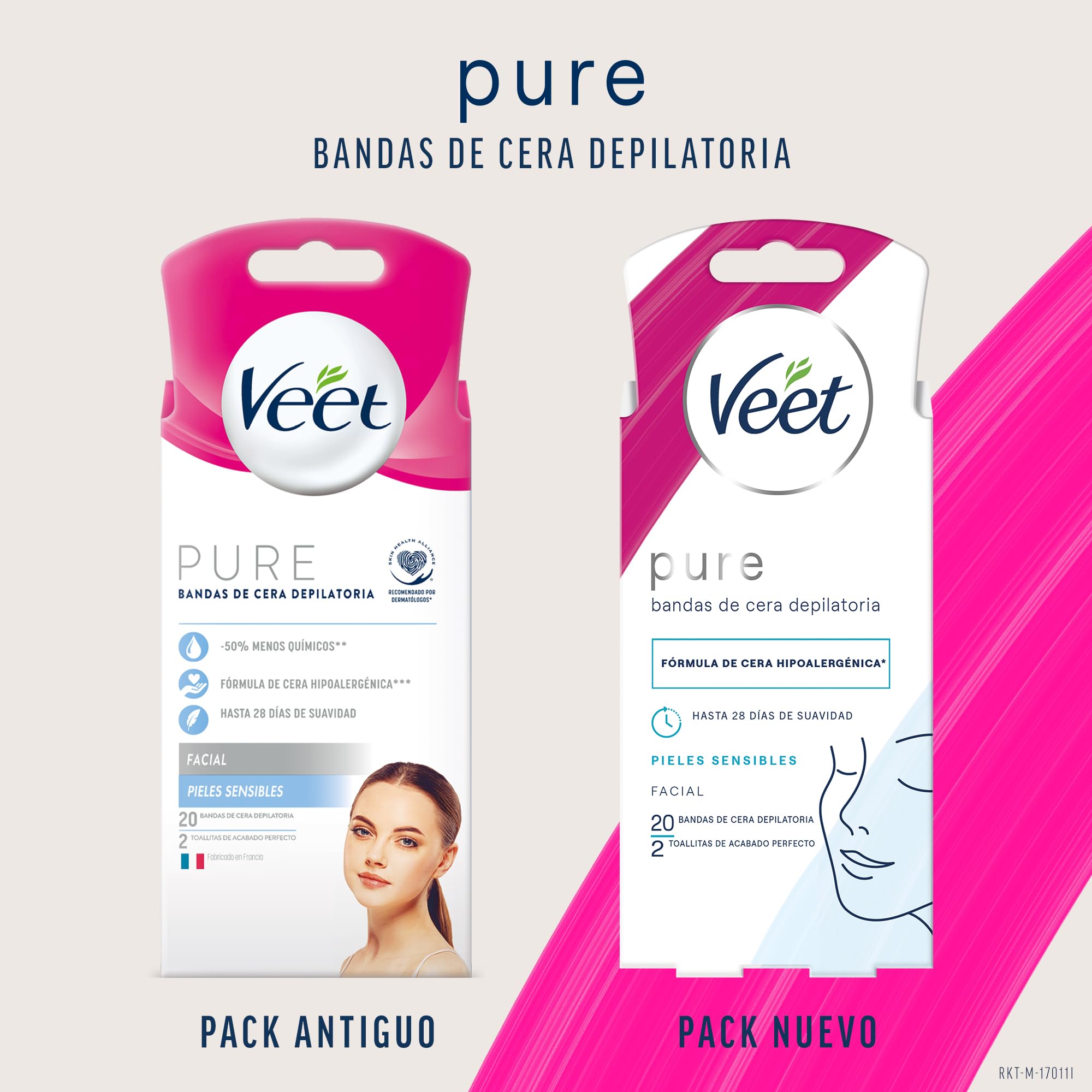 Veet Pure Cold Wax Strips for Sensitive Facial Hair Removal – 20 Strips