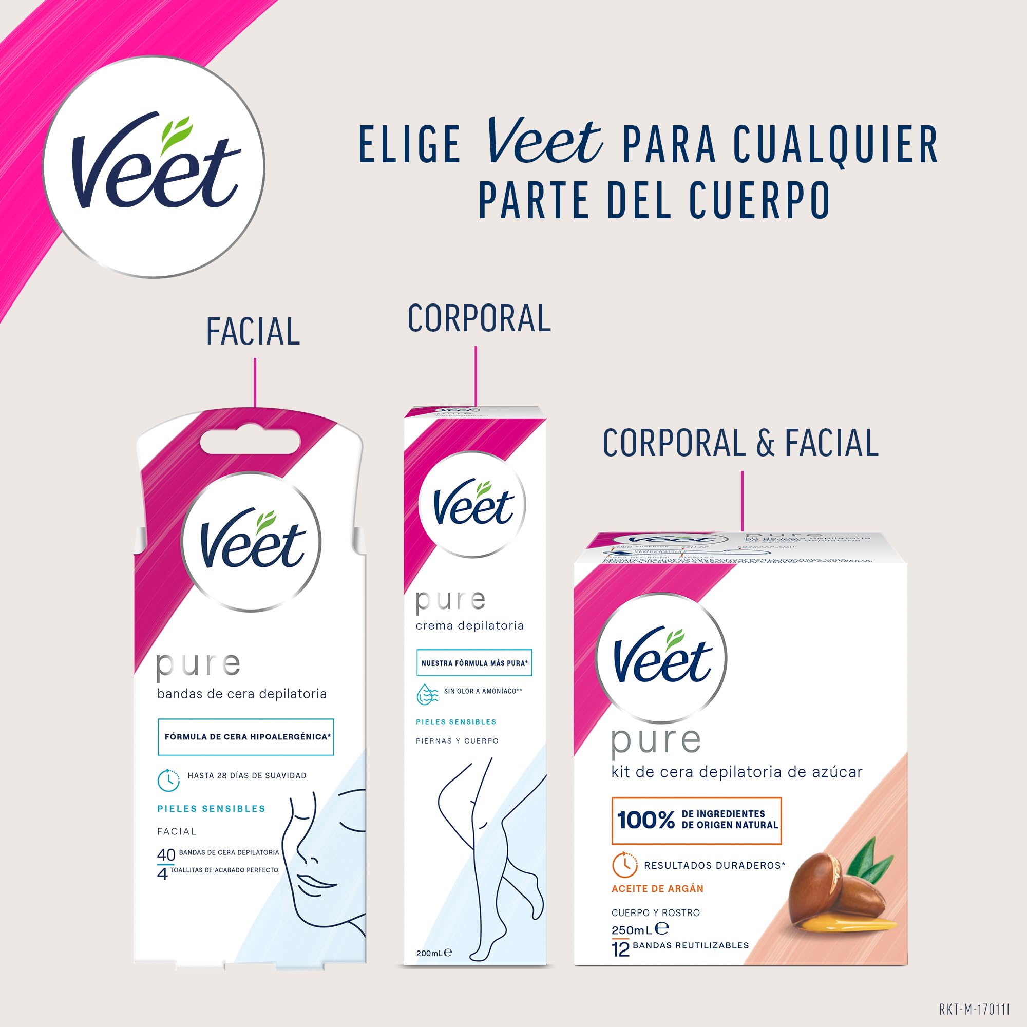 Veet Pure Cold Wax Strips for Sensitive Facial Hair Removal – 20 Strips