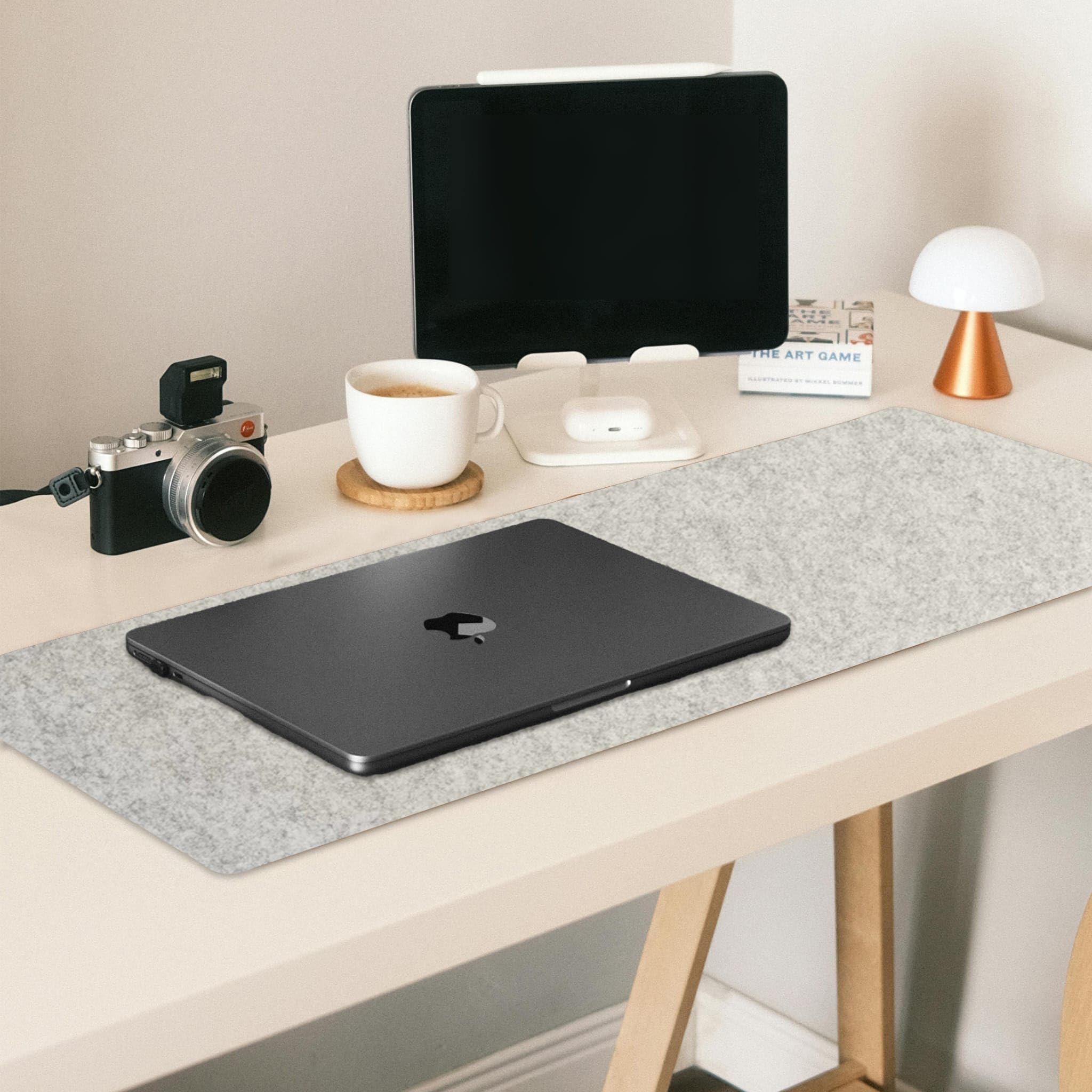 Large Felt Desk Mat - Non-Slip, Water-Resistant Pad for Keyboard & Mouse (Light Grey, 90x40cm)