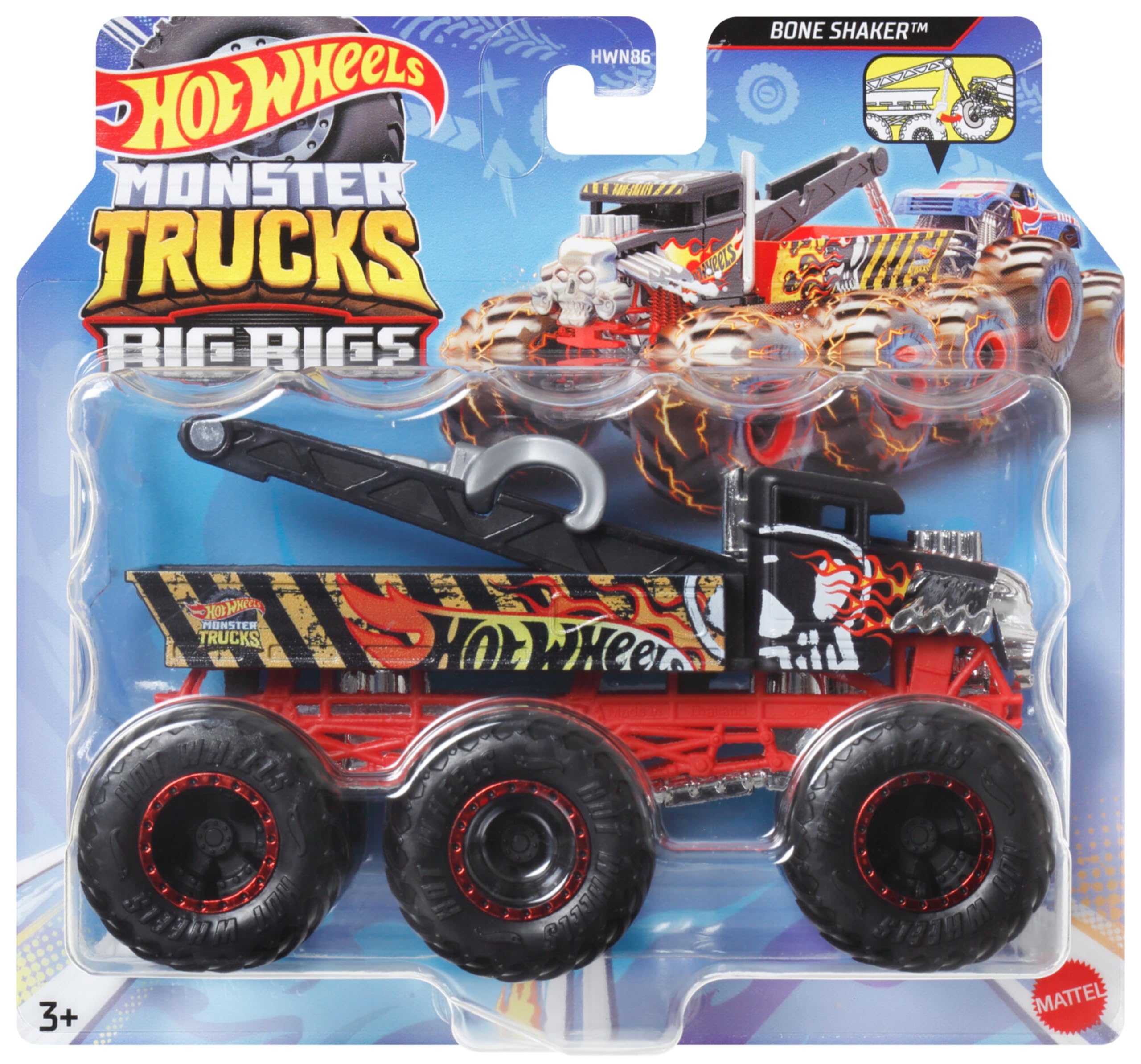 Hot Wheels Monster Trucks Big Rigs 1:64 Scale Truck HWN86 – 6-Wheel Toy