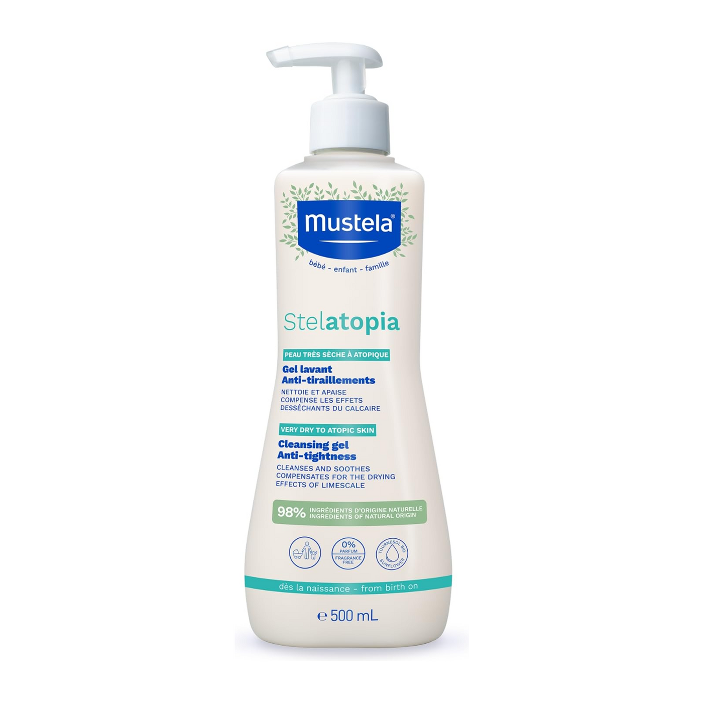 Mustela Gentle Cleansing Gel for Atopic Skin - 500ml Organic Sunflower Pump Bottle