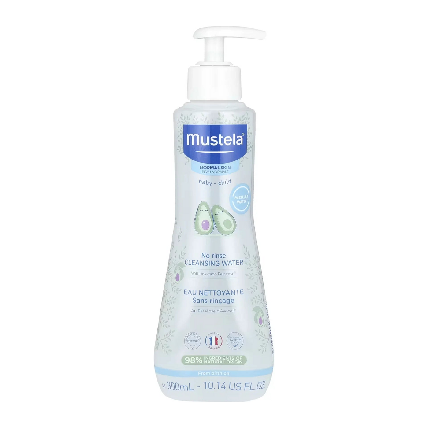 Mustela No-Rinse Cleansing Water with Organic Avocado - Gentle & Soothing for Baby's Skin, 300ml