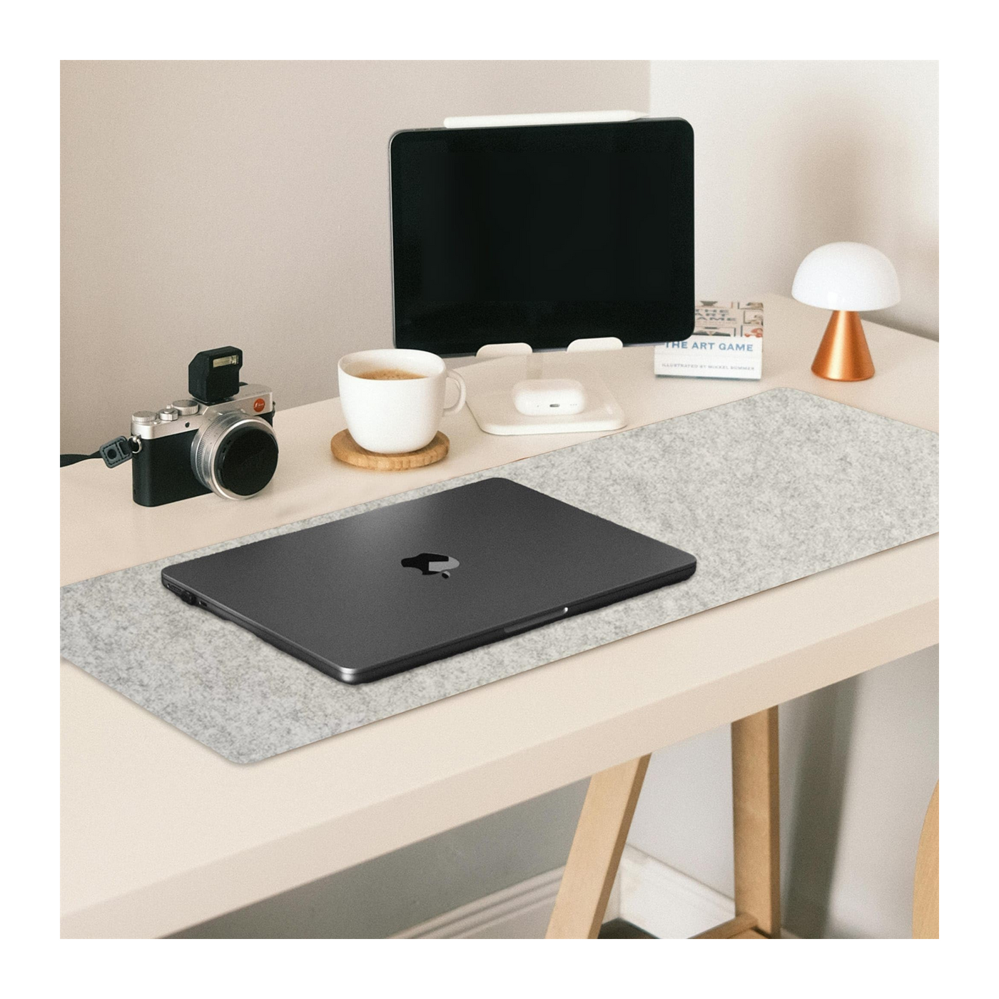 Large Felt Desk Mat - Non-Slip, Water-Resistant Pad for Keyboard & Mouse (Light Grey, 90x40cm)