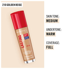 Rimmel London Lasting Finish 25Hr Foundation | Full Coverage, Natural Finish, Golden Beige