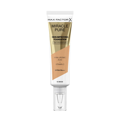 Max Factor Miracle Pure Foundation | 24Hr Hydration & SPF 30 | Beige 55