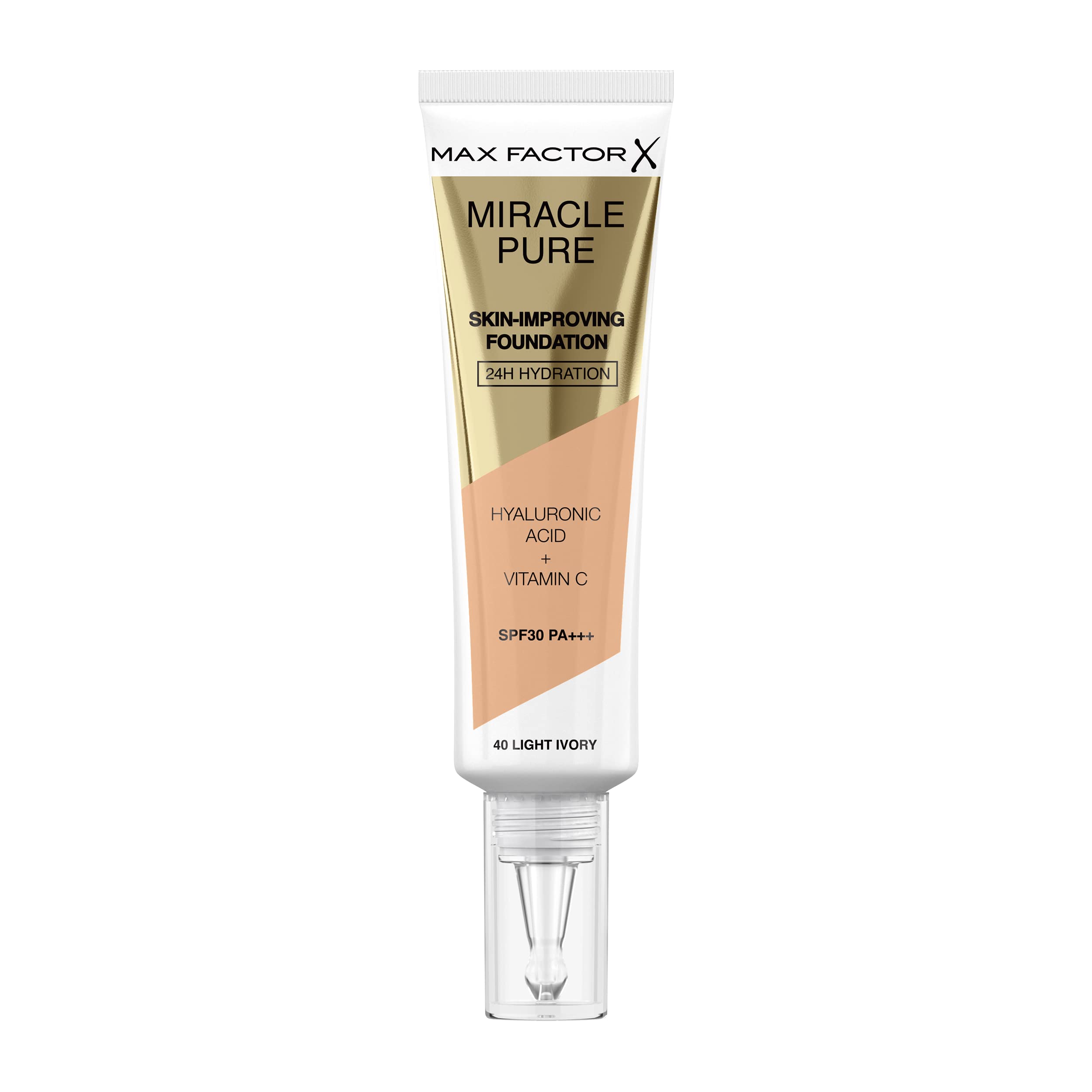 Max Factor Miracle Pure Foundation - Light Ivory 40 | 24Hr Hydration & SPF 30