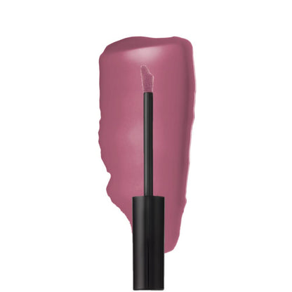 Lipstick with a swatch of pink color on a white background