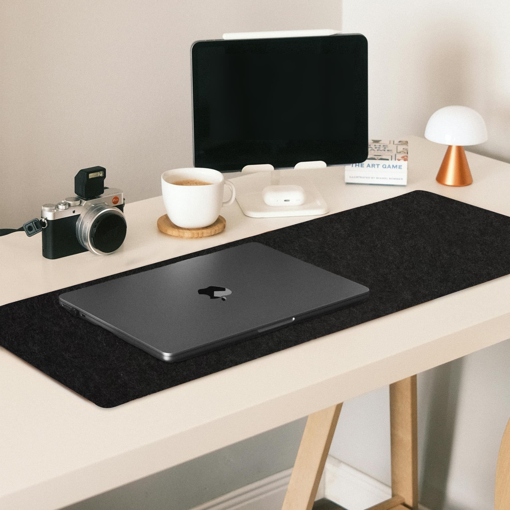 Modern Felt Desk Mat - Large Black Protector Pad for Keyboard & Mouse