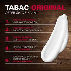 Tabac Original Aftershave Balm for Men 75ml - Soothing Post-Shave Care with Classic Fra...