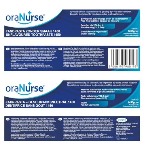 Oranurse Unflavoured Toothpaste 50ml – Gentle Mint-Free Formula for Sensitive Mouths
